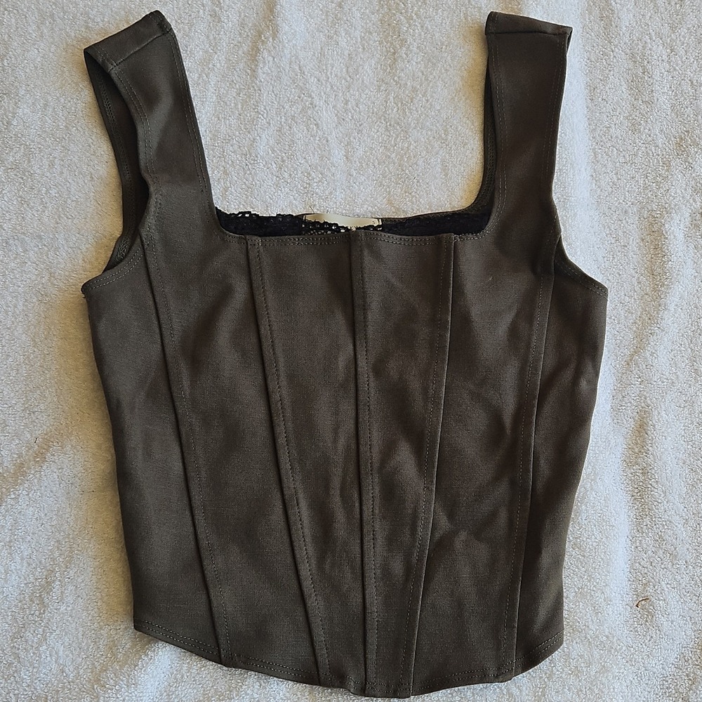 Frankee & Skylarr Brown Boned Lace Corset‎ Top Womens Size S Solid Opaque